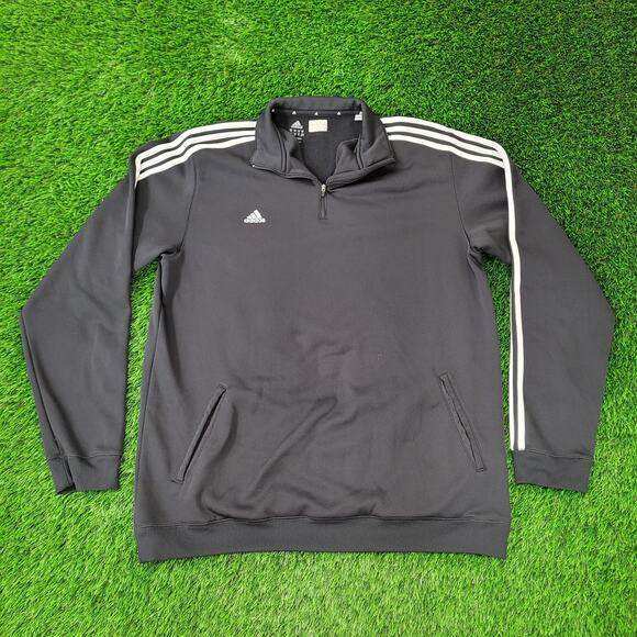 Adidas 1/4-Zip Track Jacket 2XL/3XL 26x33 Black Sleeve-Stripes - Picture 1 of 16